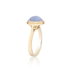 Round Blue Chalcedony Cabochon Ring