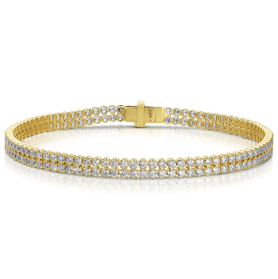 Small Double yellow Gold & Diamond Invisible Tennis Bracelet