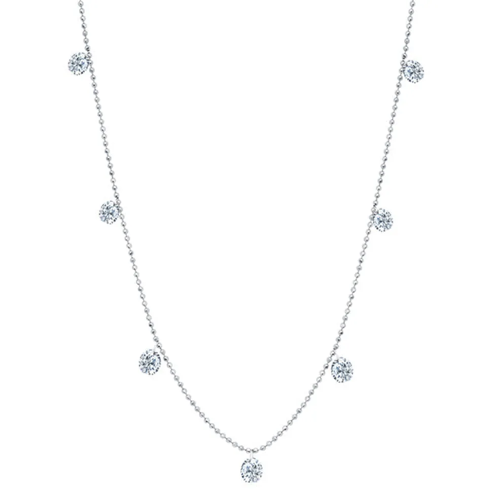 Small Floating Diamond Necklace - White Gold