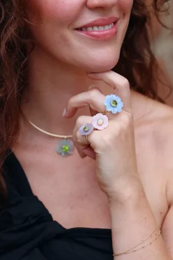 Small Island Pink Opal & Ethiopian Opal Flower Ring