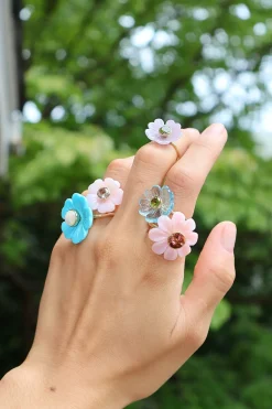 Small Purple Flower Pinky Ring with Peridot