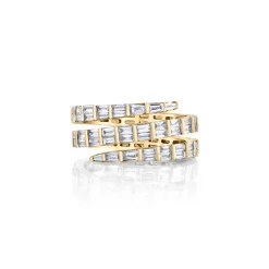 Three Row Baguette Diamond Coil Ring
