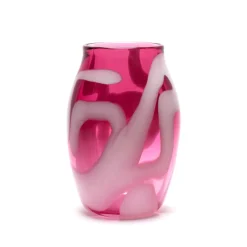 Transparent Raspberry Vase w/ White Stripes