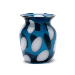 Transparent Teal Vase with White Spots