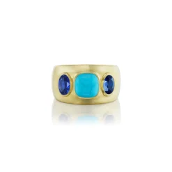 Turquoise & Blue Sapphire Three Stone Ring