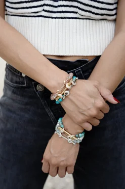 Turquoise & Blue Topaz Ombre Bar Chakra Bracelet