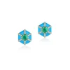 Turquoise Enamel and Emerald Hexagon "Queen" Stud