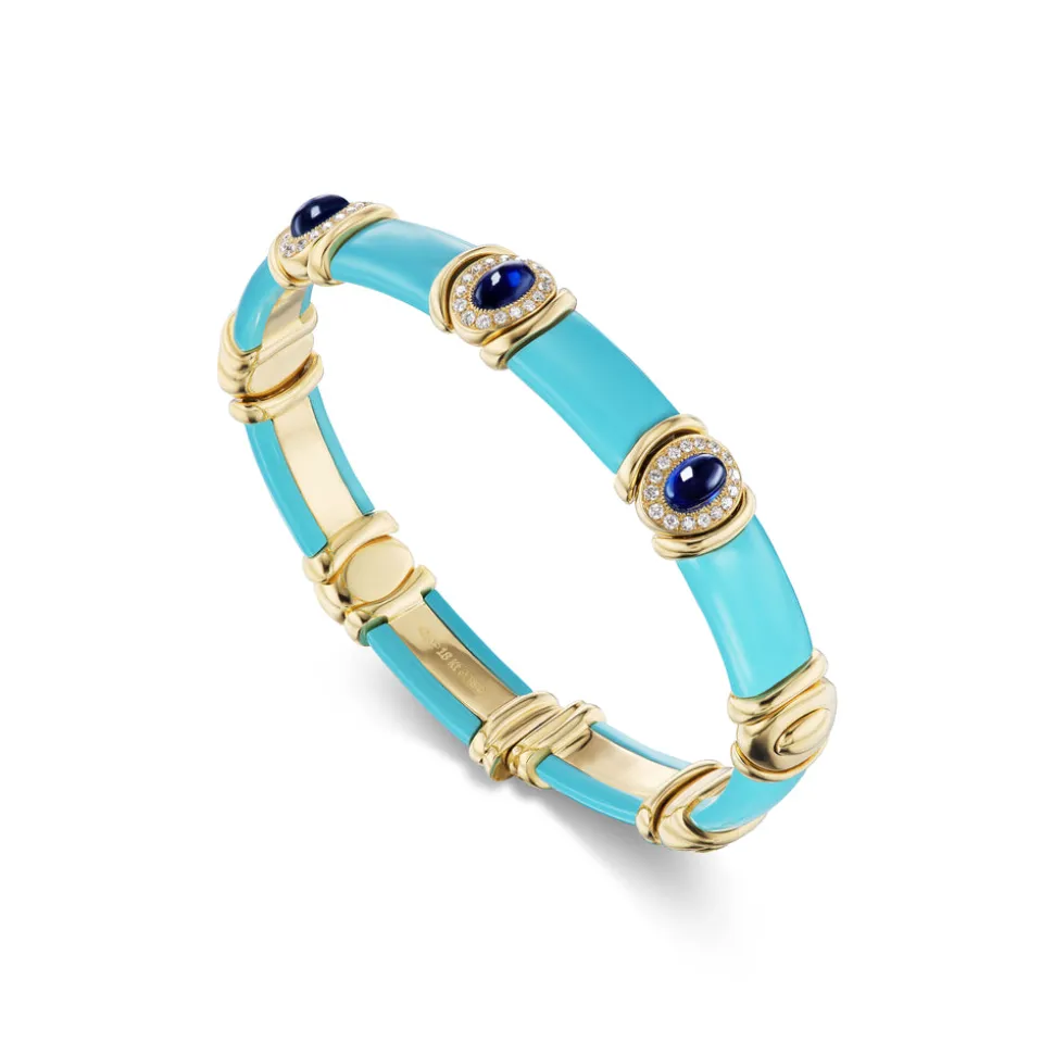 Turquoise, Sapphire and Diamond Flex Bangle