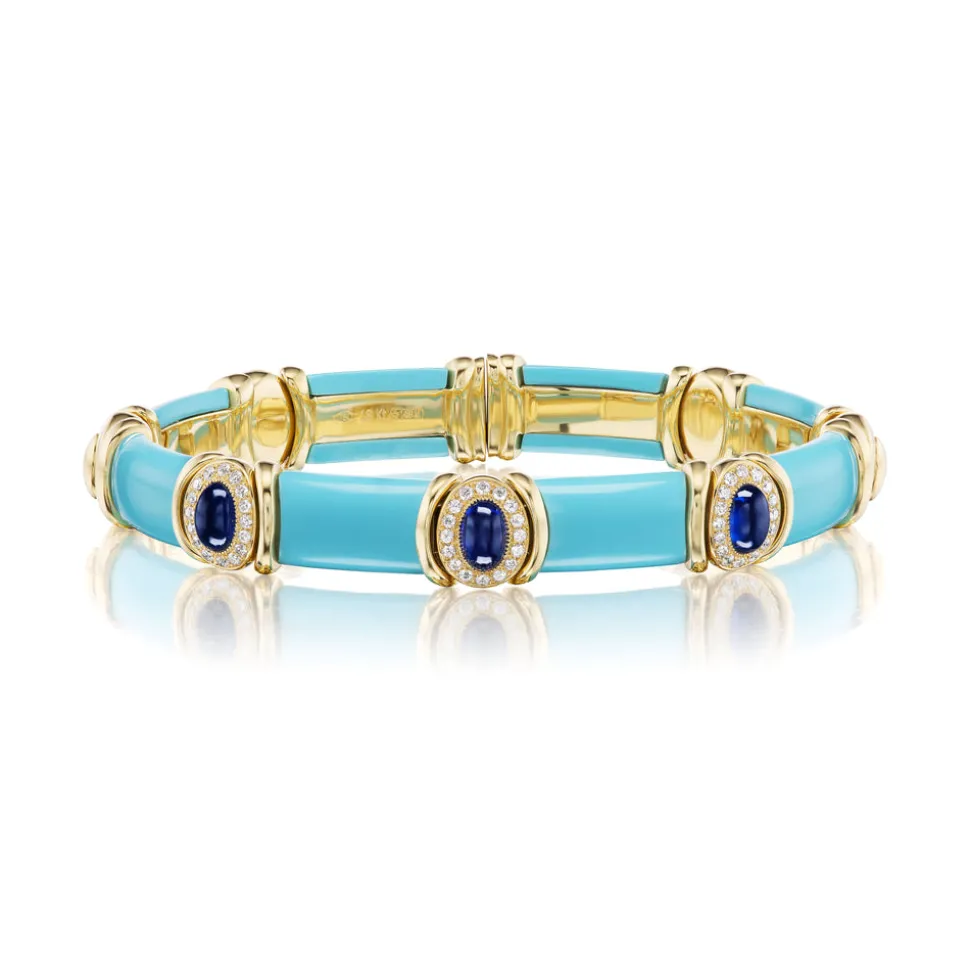 Turquoise, Sapphire and Diamond Flex Bangle