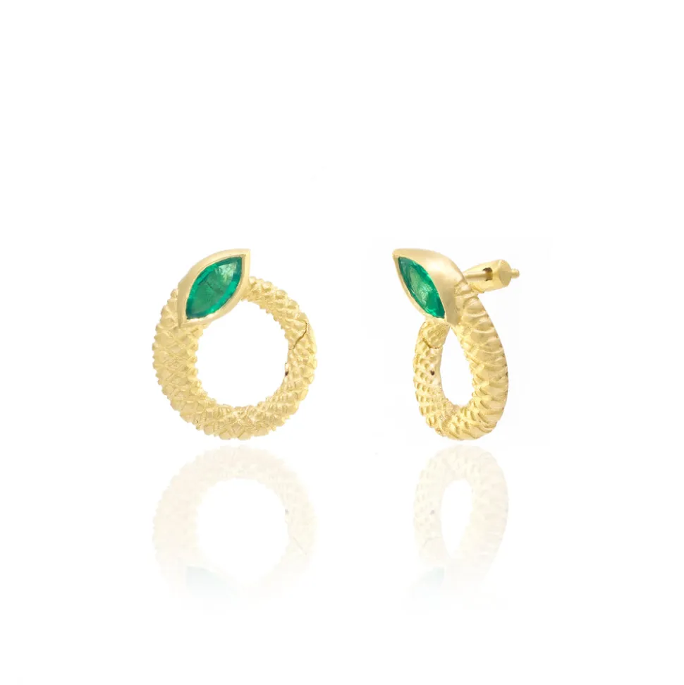 Twisted Emerald Snake Hoops