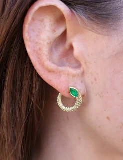 Twisted Emerald Snake Hoops