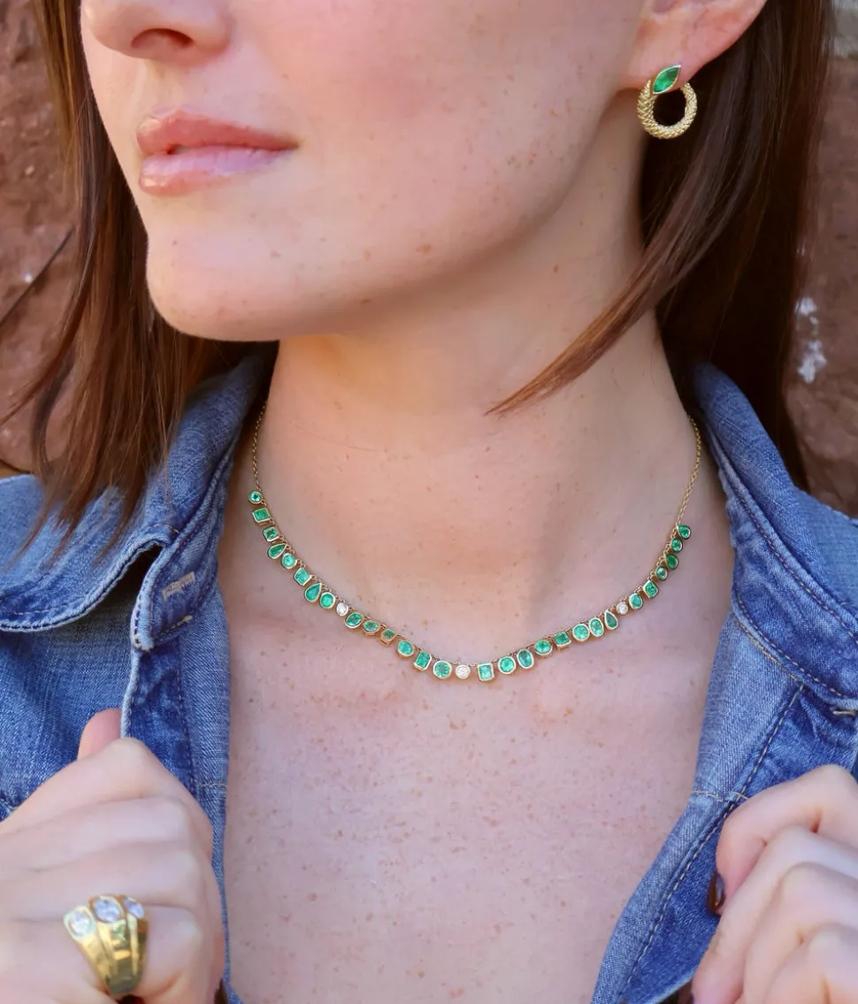 Twisted Emerald Snake Hoops
