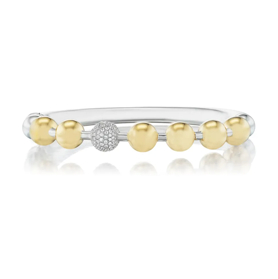 Two-Tone Ball Bangle with Pavé Diamond Ball