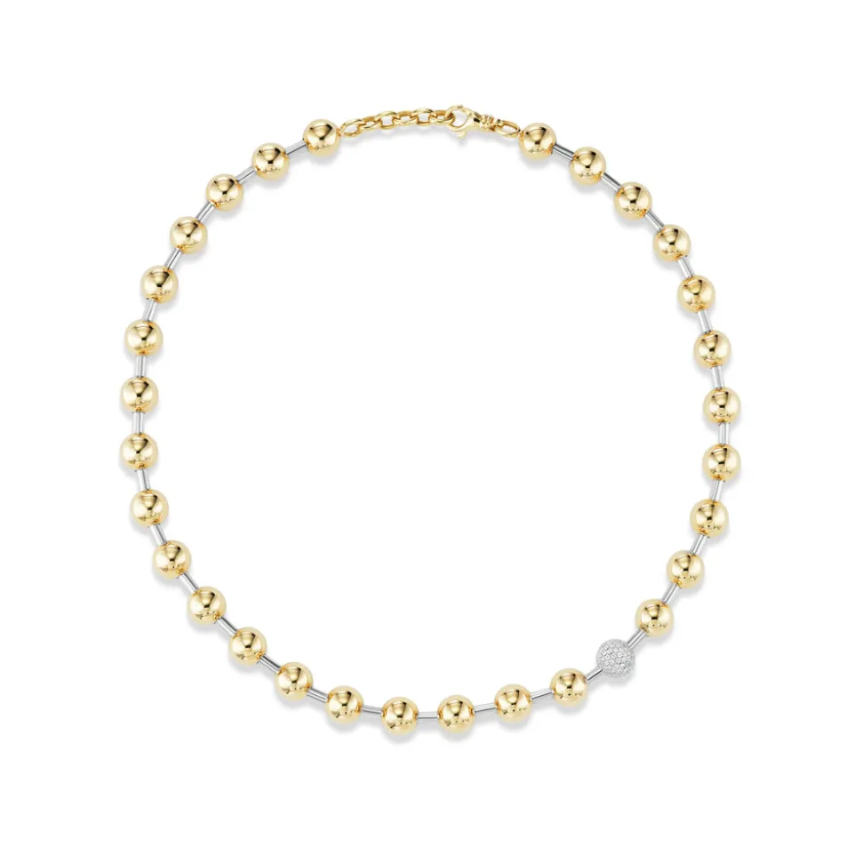 Two-Tone Ball Necklace with Pavé Diamond Ball
