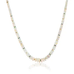 White Opal Necklace with Tsavourite and Gold Rondelles