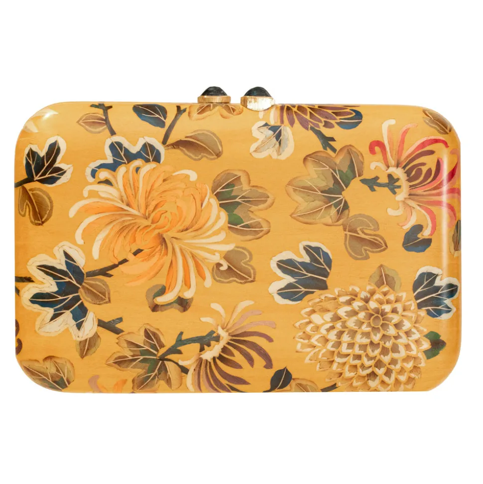 Yellow Peony Marquetry Clutch