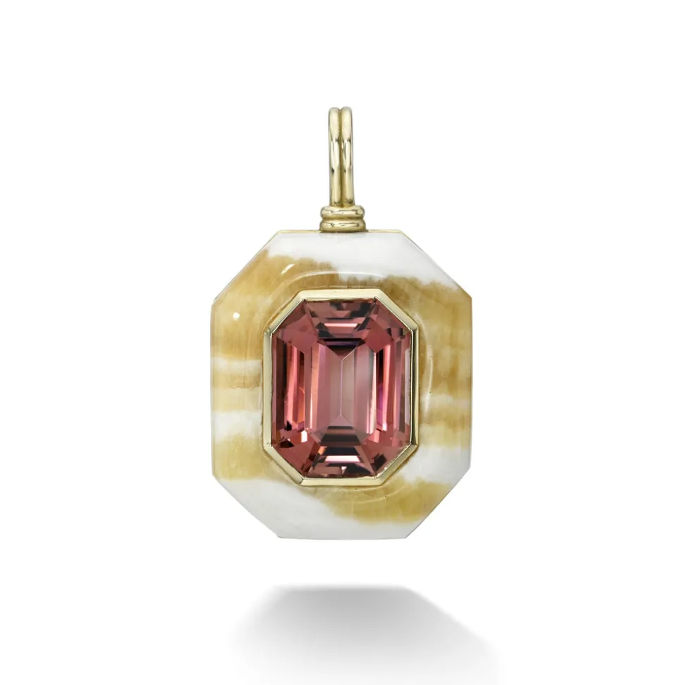 Yellow Rhodochrosite & Pink Tourmaline Lollipop Pendant